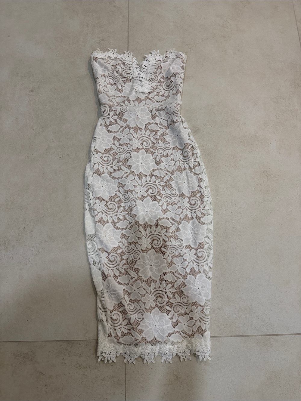 Strapless White Lace Sheath Dress